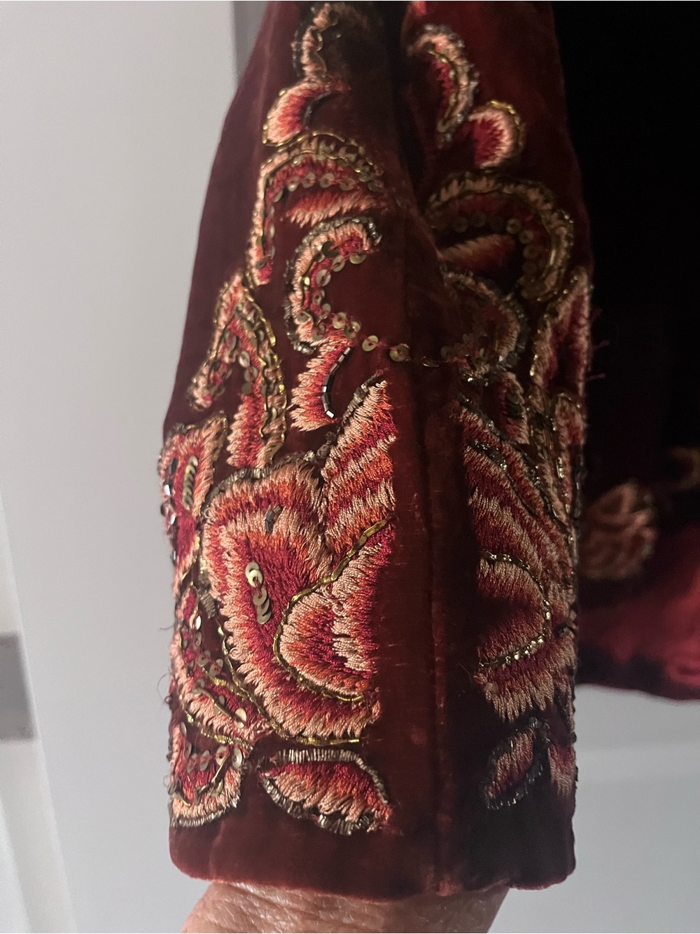 Vintage Embellished Velvet Blazer in Deep Burgundy - Picture 7 of 9